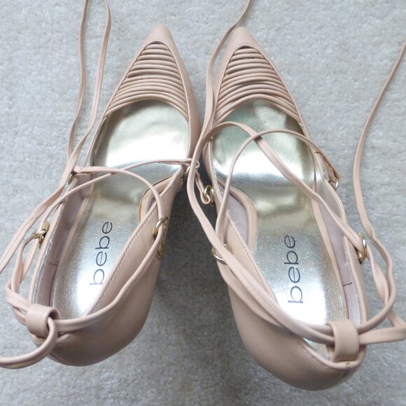 BEBE cream platform stiletto lace up pointy toe heels - Picture 6 of 11